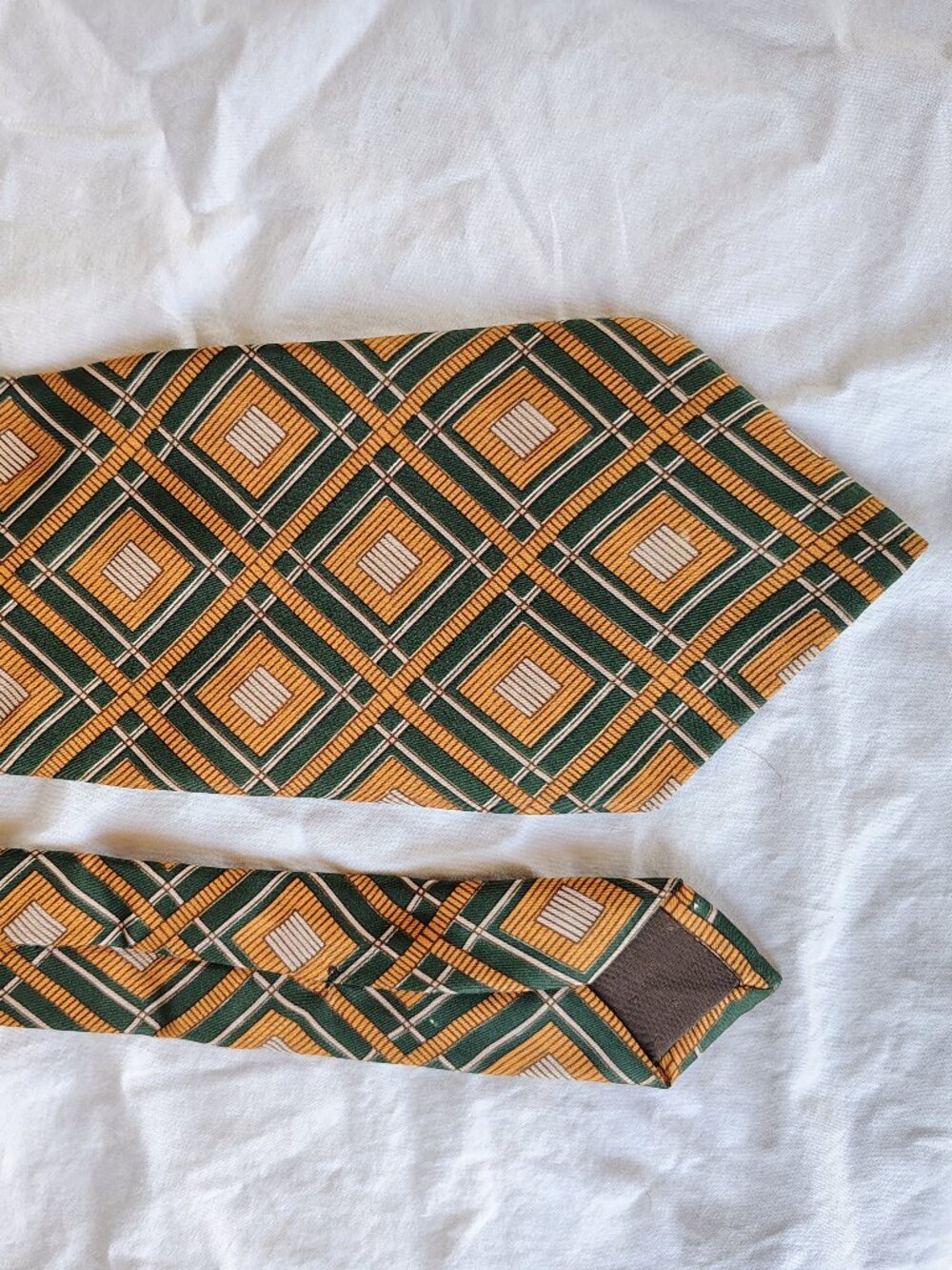 Vintage Retro Jay Briggs RICHEL Men's 70s Silk Necktie Geometric Yellow Green